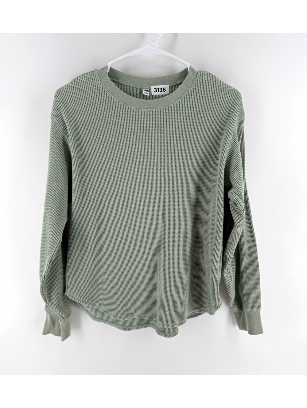 UNIQLO Women’s Green Waffle-Knit Crew Neck Pullover Sweater Long Sleeve S